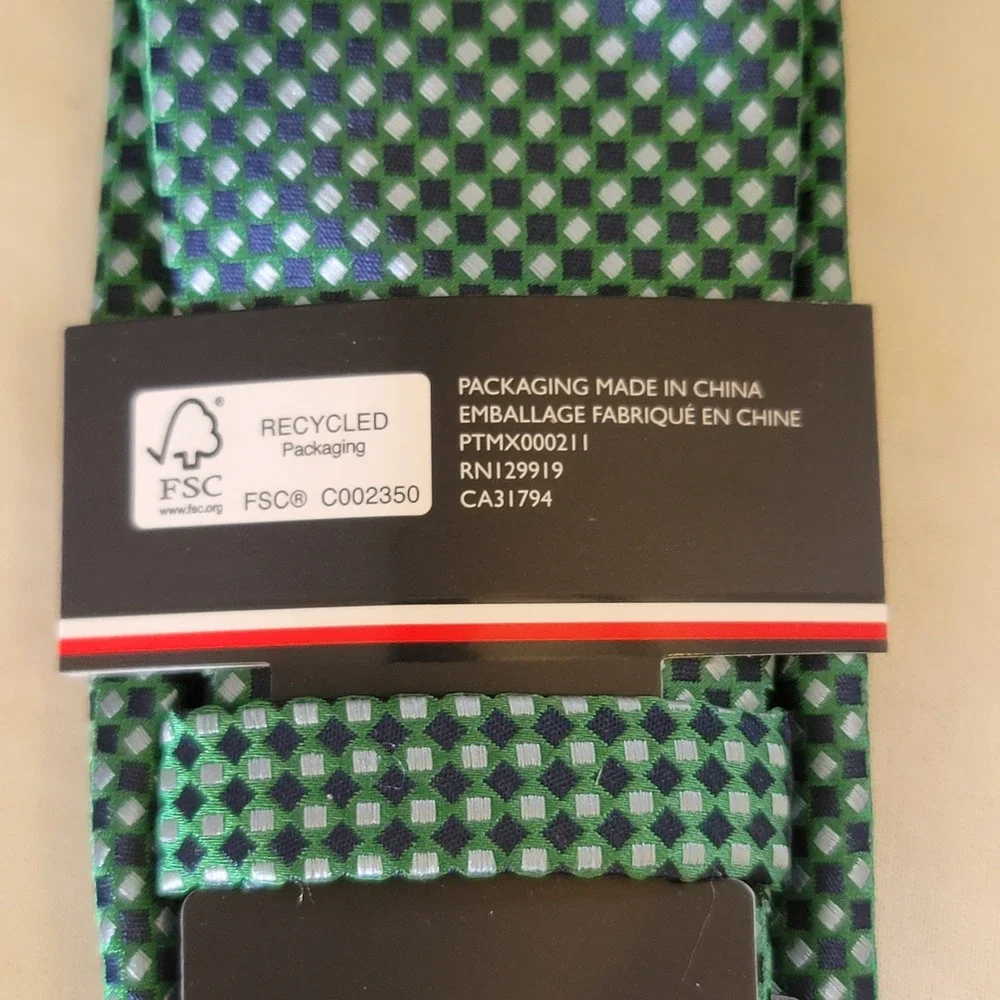 NWT Tommy Hilfiger Necktie Mens Green Navy Blue Silver Geometric‎ Micro Diamond